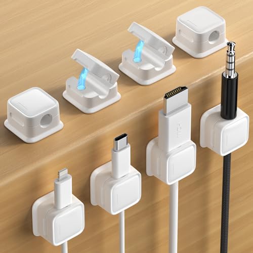 Cord Organizer, Magnetic Cable Clips, Under Desk Management, 8 Pack, White