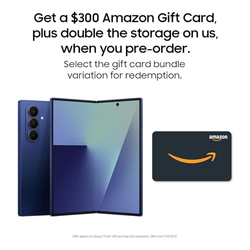 Samsung Galaxy Z Fold7 Cell Phone + Gift Card, 512GB AI Smartphone, Unlocked Android, AI Photo Edits, Large Screen, Long Battery Life, 2025, US 1 Yr Manufacturer Warranty, Blue Shadow