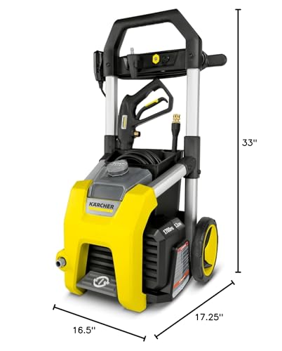 Karcher Pressure Washer K1700, Max 2125 PSI, 3 Spray Nozzles, Detergent Tank, For Cars, Driveways, Siding, Patios, 1.46 max. GPM