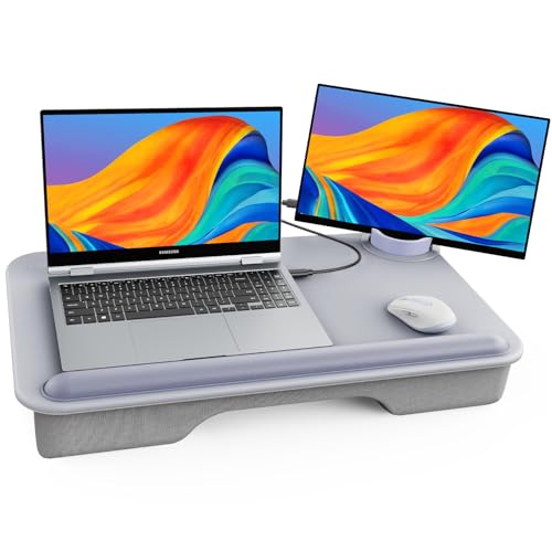 SAIJI Laptop Lap Desk for Bed—Fits Up to 17" Laptops & MacBook,Lightweight Tray Table with Soft Leather Wrist Pad,Sturdy Phone/Tablet Holder, Laptop Stand with Cushion for Home Office/Gaming On Couch