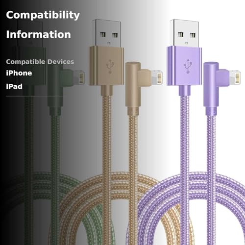 iPhone Charger,3 Pack 6FT Lightning Cable [Apple MFi Certified] iPhone Fast Charging Cable 90 Degree Nylon Braided Cord Compatible with iPhone 14/13/12/11 Pro Max/XS MAX/XR/XS/X/8/7/Plus/iPad