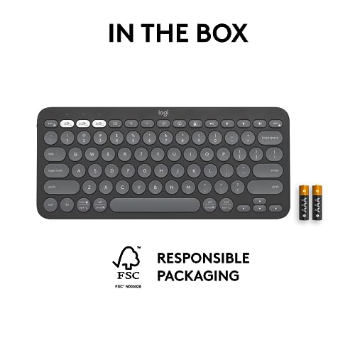 Logitech Pebble Keys 2 K380s, Multi-Device Bluetooth Wireless Keyboard with Customizable Shortcuts, Slim and Portable, Easy-Switch for Windows, macOS, iPadOS, Android, Chrome OS - Tonal Graphite