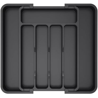 Lifewit Silverware Drawer Organizer, Expandable Utensil Tray for Kitchen, BPA Free Flatware and Cutlery Holder, Adjustable Plastic Storage for Spoons Forks Knives, 8.5"-14.1" x 12.1", Black