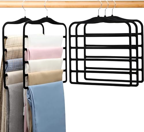 Pants Hangers Space Saving,5P Scarf Hangers for Closet Organizers and Storage,Non Slip Velvet Hanger for Closet Organizer,College Dorm Room Essentials,Heavy Duty Organization and Storage Jean Hangers