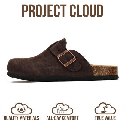 Project Cloud Genuine Leather Footbed Clogs for Women - Memory Foam Arch Support Slippers for Women - Trendy Slip-ons Women's Mules & Clogs Sandals (Benton, CHOCBRWNSUED, 10)
