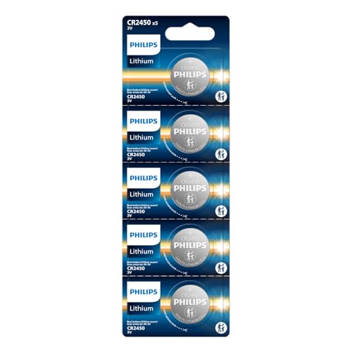 PHILIPS CR2450 Battery, [5-Pack] cr2450 3v Lithium Coin Cell Batteries, Long-Lasting 2450 batteries, 10-Year Shelf Life, CR 2450 Battery for Car Key Fob, Medical Devices, MyQ battery, Remote Controls.