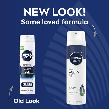 NIVEA MEN Sensitive Shave Gel with Vitamin E, Soothing Chamomile and Witch Hazel Extracts, No Drying Alcohols, 3 Pack of 7 Oz Cans