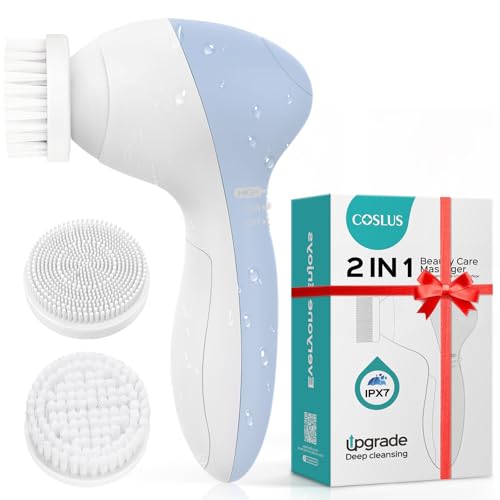 COSLUS Facial Cleansing Brush Face Scrubber, 2-in-1 Rotating Design