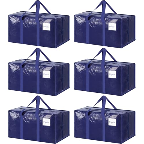 6 Pack Extra Heavy Duty Large Moving Bags with Strong Zipper, Dark Blue