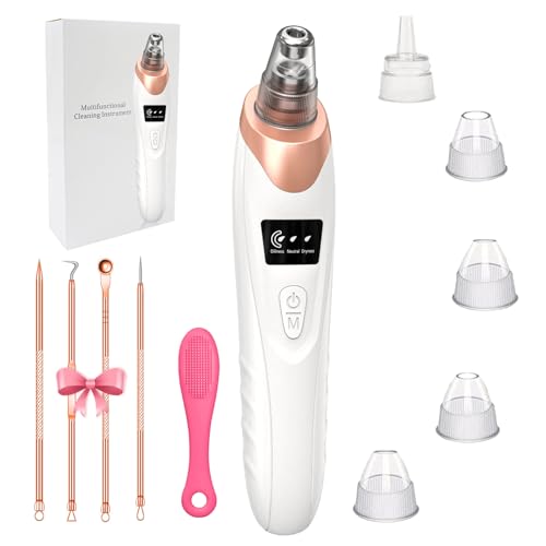 Blackhead Remover Pore Vacuum,with Nose Brush & Blackhead Needle Set, 3 Adjustable Suction Levels 5 Suction Power,5 Probes USB Rechargeable Pore Cleaner for Facial Deep Cleansing (White)