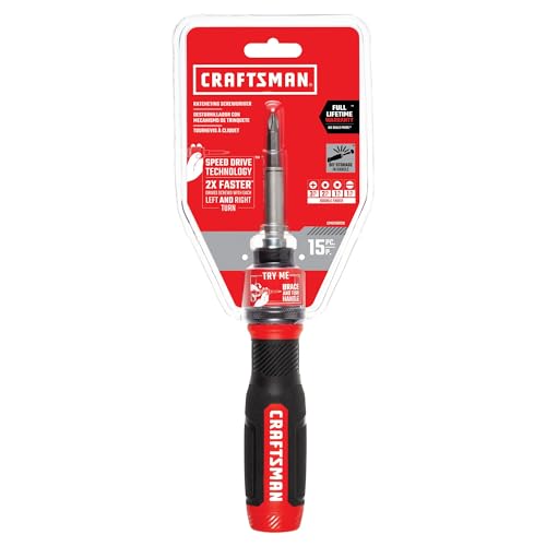 CRAFTSMAN Ratcheting Screwdriver, SpeedDrive, 2” Double Ended Bits Included, Handle Holds Up To 6 Bits (CMHT68129)