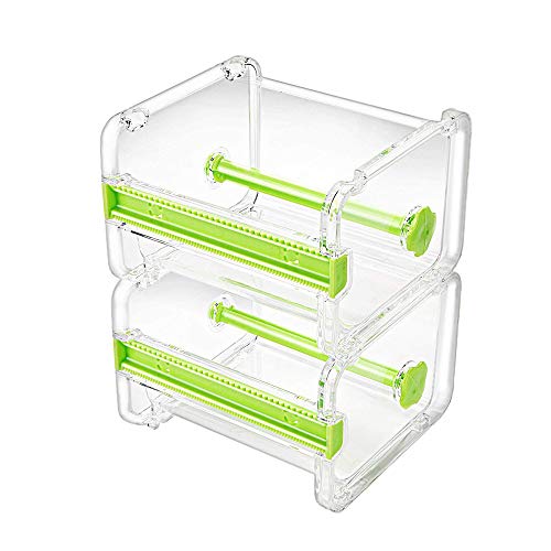 2 Pack Transparent Desktop Multi Washi Masking Sticker Storage Dispenser,Sticker Cutter,Sticker Roll Holder (Not Include Masking Sticker)（Green