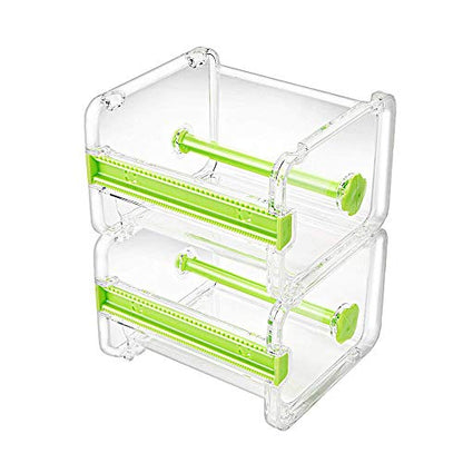 2 Pack Transparent Desktop Multi Washi Masking Sticker Storage Dispenser,Sticker Cutter,Sticker Roll Holder (Not Include Masking Sticker)（Green