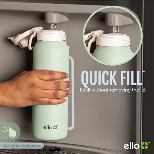 Ello Pop & Fill 32oz Stainless Steel Water Bottle with Quick Fill Technology, Double Walled and Vacuum Insulated Metal, Leak Proof Locking Lid, Sip and Chug, Reusable, BPA Free, Aurora