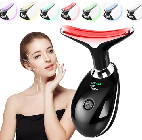 Face and Neck Massager Tool, 7 Colors LED Womens Skin Care Facial Massager for Skin Rejuvenation, Lifting, Toning, Glow Boost
