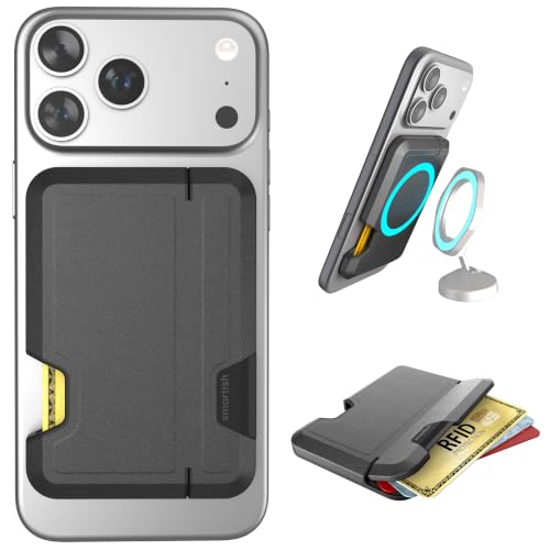 Smartish® MagSafe Wallet - Side Hustle Vault - Magnetic Card Holder [Slim + Rugged] Holds 1-4 Cards & Cash, RFID Blocking, for MagSafe Mounts & Apple iPhone 17/16/15/14/13/12 - Black Tie Affair