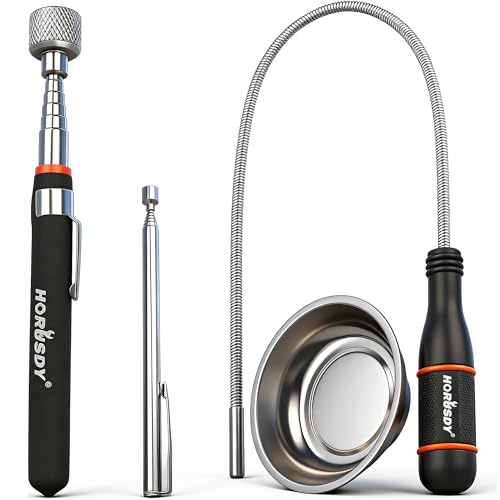HORUSDY 4-PIECE Telescoping Magnetic Pickup Tools Set - Extendable Magnetic Pick Up Tools，Flexible Bendable Spring Magnet Stick