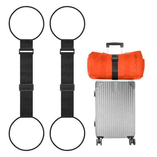 BILIONE Adjustable Luggage Connector Straps for Suitcase 2-Pack (Black)