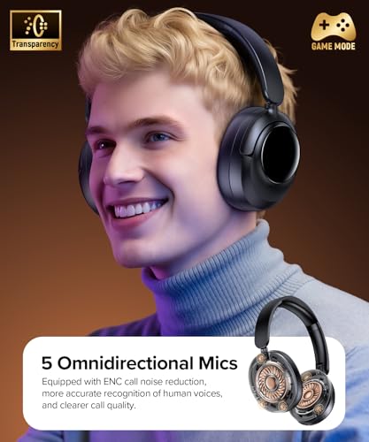Hybrid Active Noise Cancelling Headphones, Bluetooth 6.0 Wireless Headphones Over Ear Headset with 120H Playtime, Hi-Res Audio, 5-ENC Mic, 35dB ANC Headphone Transparency Mode for Travel Black M