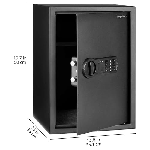 Amazon Basics Small Safe For Home, Steel Security, Electronic, Programmable Keypad Lock Box, 1.8 Cubic Feet, Black