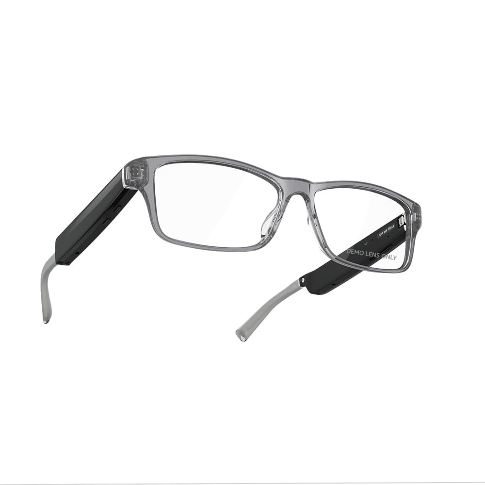 Amazon Echo Frames (newest model) + Echo Spot (newest model), Smart Glasses with Alexa, Modern Rectangle frames in Charcoal Gray with prescription ready lenses