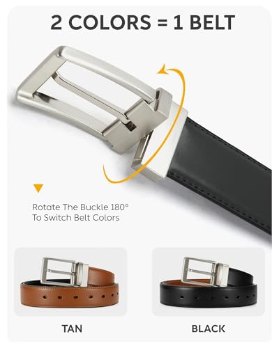 CHAOREN Reversible Belt Men 1 Piece - 1.25" Leather Dress Belt - Trim to Fit for Elegant Style