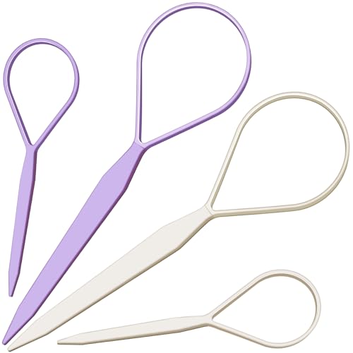 Teenitor 4pcs Pony Tail Hair Tools: 2 Pairs Pony Styling Loop, Pull Through & French Braiding Accessories for Women & Girls - Light Purple/White