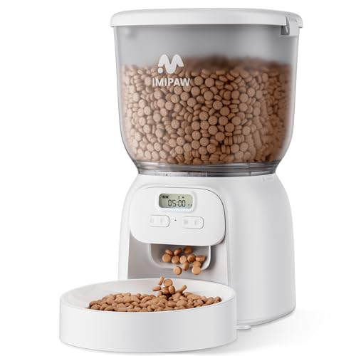 IMIPAW PET Automatic Cat Feeder: 4L Cat Food Dispenser Timed Precise Auto Feeder Programmable 1-6 Meals- Easy to Clean & Dual Power with Desiccant Bag Keeps Food Fresh