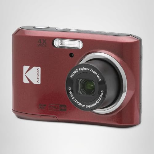 KODAK PIXPRO FZ45 16MP Compact Digital Camera, 4X Optical Zoom, AA, Red