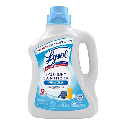 Lysol Laundry Sanitizer Additive, Free & Clear, Free from Fragrance and Dyes, 0% Bleach Laundry Sanitizer, Bacteria-causing Laundry Odor Eliminator, Unscented, 90 Fl Oz (Pack of 1) - Package May Vary