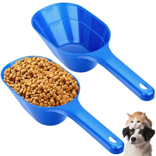 2 Pack Dog Food Scoop, 1 Cup Pet Food Scoop With Measuring Lines (Blue)