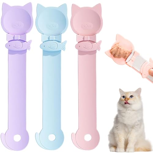 PETPAWLOVELY-3PCS Cat Treat Spoon Squeeze,Cat Strip Feeder spoon,Easy Feeding Spoons for Licky Treats,Pet Food Spoons for Wet Food, Suitable for Churu Paste Treat(3 Color)