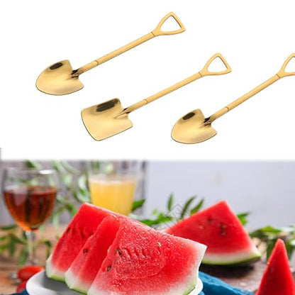 Shovel Spoon Dessert Spoons- 2pcs Ice Cream Spoon Gold Shovel Shape Spoons Mini Long Handle Coffee Afternoon Teaspoon for Home Kitchen Restaurant Party (gold)