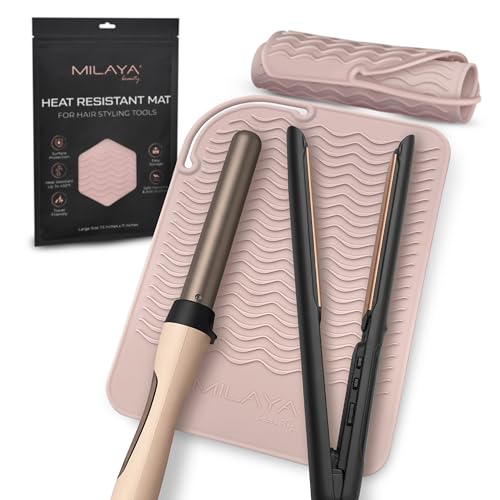 Milaya Beauty Large Heat Resistant Mat for Hair Tools - Silicone Curling Iron Holder & Flat Iron Holder - Non-Slip Hot Tool Mat & Vanity Mat - Vanity Accessories for Women, Home, Salon, or Travel