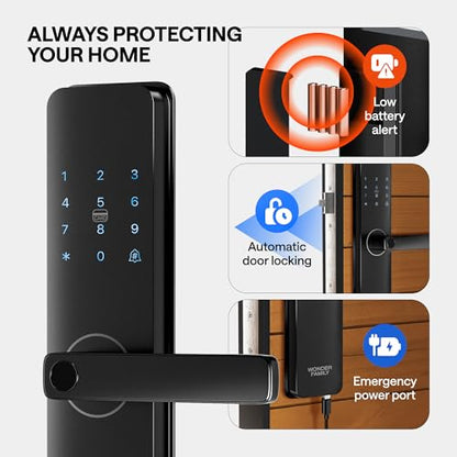 Smart Mortise Lock with WiFi Camera, Installation Kit - Digital Keyless Entry Door Lock Deadbolt with Handle Set - Card, Keypad, Fingerprint, Passcode - Electronic Smart Door Locks for Front Door