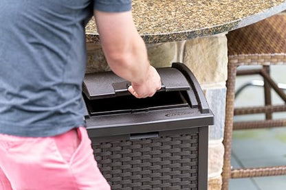 Suncast 33 Gallon Outdoor Trashcan Hideaway with Lid for 30 to 33 Gallon Trash Bags for Garage, Backyard, or Garden, Brown, Made in the USA