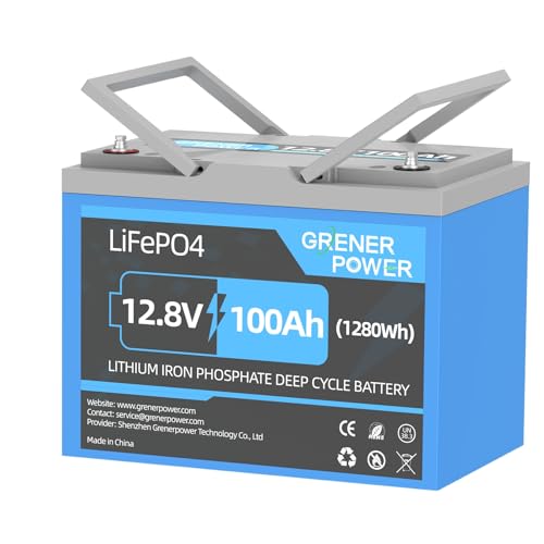 GrenerPower 12.8V 100Ah LiFePO4 Battery, Built-in 100A BMS, Max.1280Wh Lithium Iron Phosphate Battery with Up to 15000 Cycles & 10 Years Lifespan for RV, Camper, Solar Energy, Off Grid, Trolling Motor