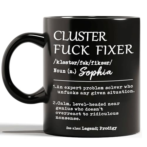 Extra Large Coffee Mug, Cluster F Fixer Coffee Mug, Cluster Fck Fixer, Custom Name Problem Solver Mug, Funny Gift For Boss, Gift for Problem Solver (Multi 1)