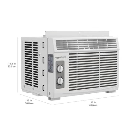 Amazon Basics 5000-BTU Small Window Air Conditioner, Up to 150 Sqf, Window AC Units with Cool and Fan Functions, Washable Filter, Adjustable Window Kit, Intuitive Mechanical Controls, White