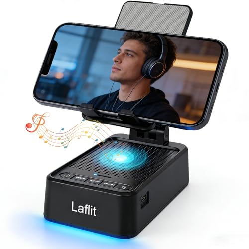 Laflit Gifts for Men Women, Phone Stand with Bluetooth Speaker & LED Ambient Light, HD Surround Sound Speaker, Compatible with All iPhone/Android Phones iPad Kindle, Cool Gadget Gift for Dad Mom