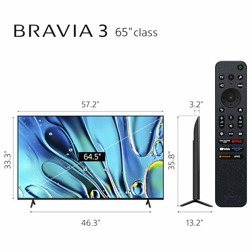 Sony 65-Inch Class 4K Ultra HD BRAVIA 3 LED Smart TV with Google TV Dolby Vision HDR, PS5 Exclusive Features, 2024 Model K-65S30
