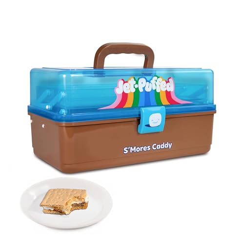 Nostalgia Jet-Puffed Lighted S'mores Caddy, Essential Marshmallow Roasting and S'mores Making Supplies for Camping, Vacation, and Backyard Bonfires, Carry Handle, Retractable Trays, and Carry Handle