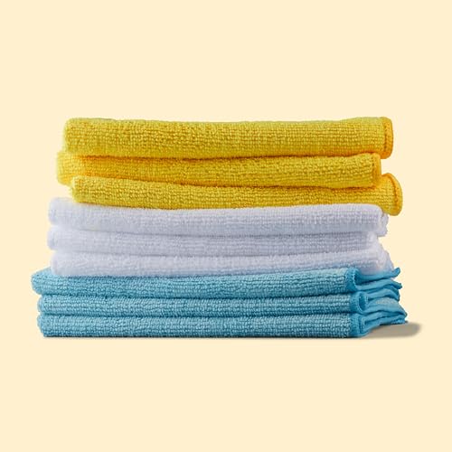 Amazon Basics Microfiber Cleaning Cloths, Lint Free, Absorbent, Streak Free, Non-Abrasive, Reusable and Washable, Pack of 24, Multicolor, 16" x 12"