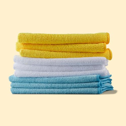 Amazon Basics Microfiber Cleaning Cloths, Lint Free, Absorbent, Streak Free, Non-Abrasive, Reusable and Washable, Pack of 24, Multicolor, 16" x 12"
