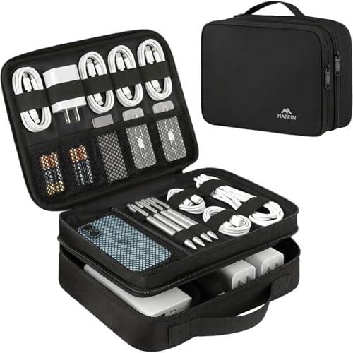 MATEIN Electronics Organizer Travel Case, Water Resistant Cable Organizer Bag for Travel Essentials, Gifts for Men, Storage Bag for Camera Accessories, Phone, Cord & Tablet, Black