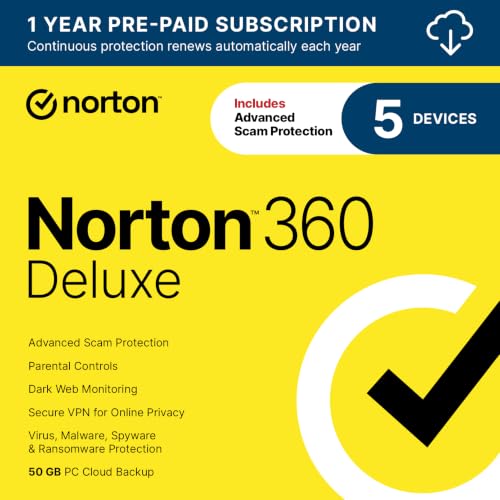 Norton 360 Deluxe Antivirus, 5 Devices, Auto-Renews [Download]