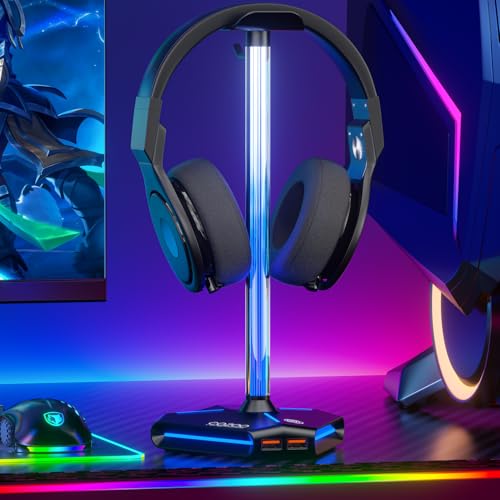 COZOO RGB Headphone Stand with 2 USB2.0 Extension Charging Port Extender Cord, Headset Stand Holder for Gamer Desktop