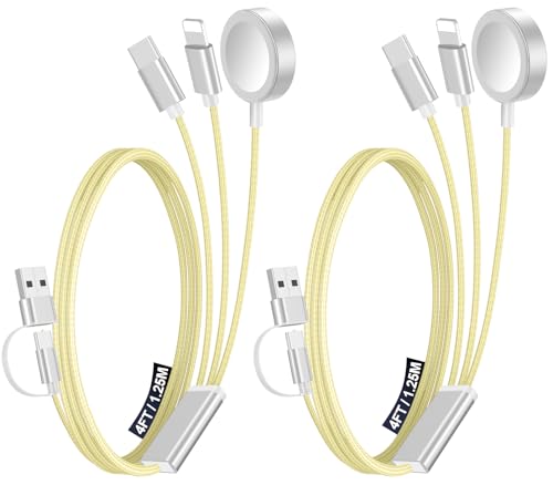 2Pack Travel Essentials for Apple Watch Charger, 3-in-2 Multi Charging Cable