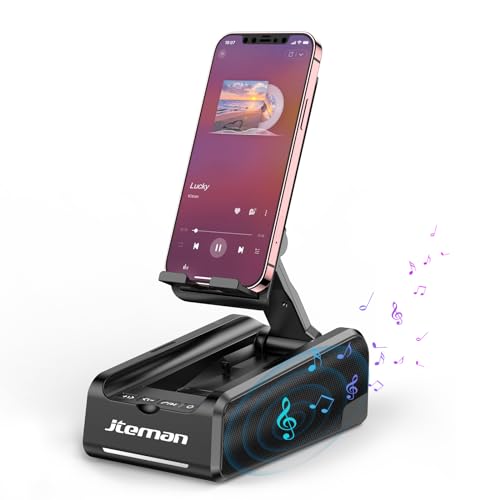 JTEMAN Cell Phone Stand with Bluetooth Speaker, Desktop Kitchen Gadgets Stand Speaker, Birthday Gifts for Women and Men