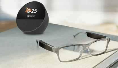 Amazon Echo Frames (newest model) + Echo Spot (newest model), Smart Glasses with Alexa, Modern Rectangle frames in Charcoal Gray with prescription ready lenses